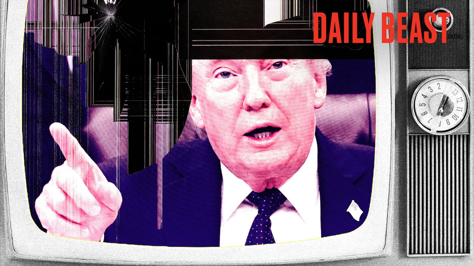 Donald Trump in a cracked old tv television