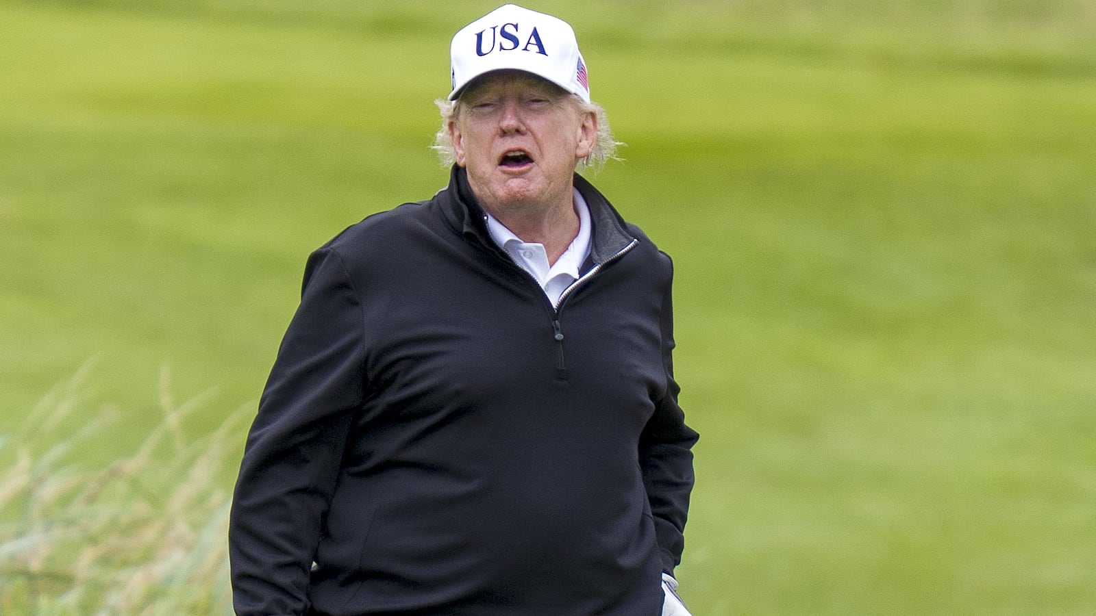 US President Donald Trump plays golf at his Trump Turnberry golf course in South Ayrshire, during his five-day private trip to the country. Picture date: Sunday July 27, 2025. (Photo by Jane Barlow/PA Images via Getty Images)