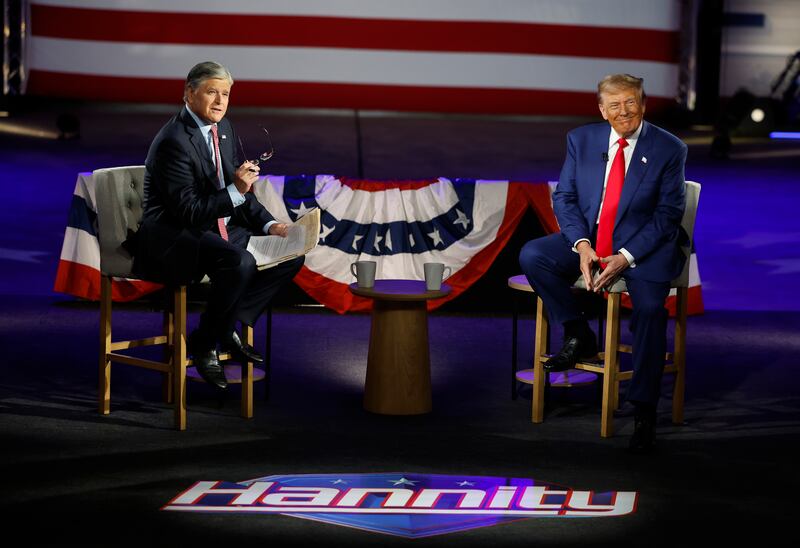 HARRISBURG, PENNSYLVANIA - SEPTEMBER 04: Republican presidential nominee, former U.S. President Donald Trump participates in a Fox News Town Hall with Sean Hannity at the New Holland Arena on September 04, 2024 in Harrisburg, Pennsylvania. Trump and Democratic presidential nominee, U.S. Vice President Kamala Harris continue to campaign across swing states as polls show a tight race prior to next week’s presidential debate in Philadelphia.