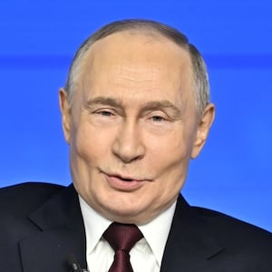 MOSCOW, RUSSIA - DECEMBER 19: Russia's President Vladimir Putin attends annual special televised question-and-answer session and year-end news conference scheduled to take place at the Gostiny Dvor in Moscow, Russia, on December 19, 2025. (Photo by Sefa Karacan/Anadolu via Getty Images)