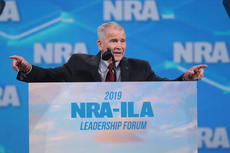 Oliver North speaks at the NRA-ILA Leadership Forum at the 148th NRA Annual Meetings & Exhibits on April 26, 2019 in Indianapolis, Indiana.