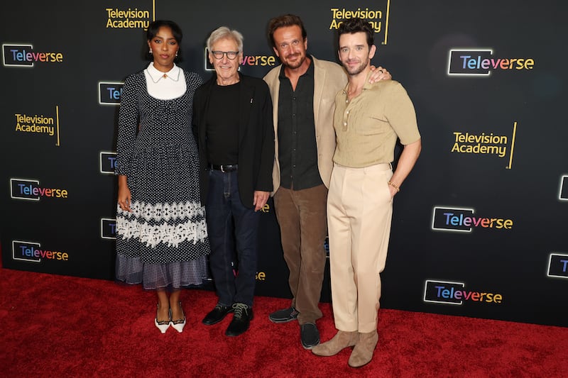 Jessica Williams, Harrison Ford, Jason Segel, Michael Urie attend "Shrinking": Comedy Series Nominee FYC Panel Press Line