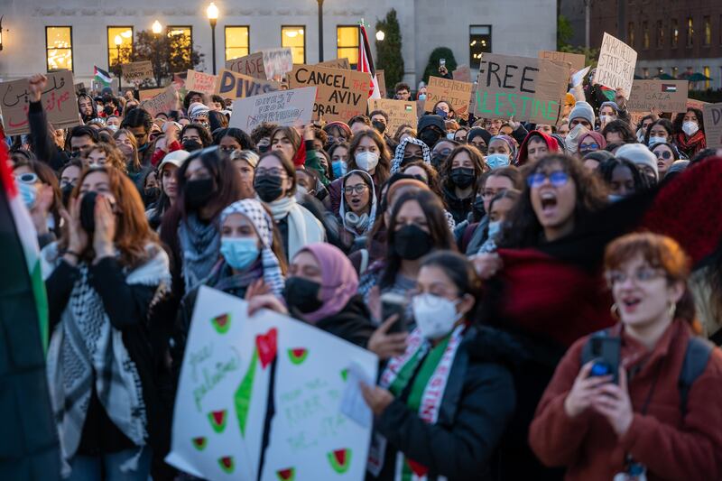 Students participate in a protest in support of Palestine and for free speech at Columbia University campus.
