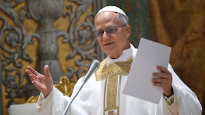 VATICAN CITY, VATICAN - MAY 09: (EDITOR NOTE: STRICTLY EDITORIAL USE ONLY - NO MERCHANDISING). American Cardinal Robert Francis Prevost presides over his first Holy Mass as Pope Leo XIV with cardinals in the Sistine Chapel at the conclusion of the Conclave on May 09, 2025 in Vatican City, Vatican. White smoke was seen over the Vatican early yesterday evening as the Conclave elected the American Cardinal Robert Francis Prevost as the 267th Pontiff. The moderate from Chicago and a close friend of Pope Francis will be known as Pope Leo XIV. (Photo by Simone Risoluti - Vatican Media via Vatican Pool/Getty Images)