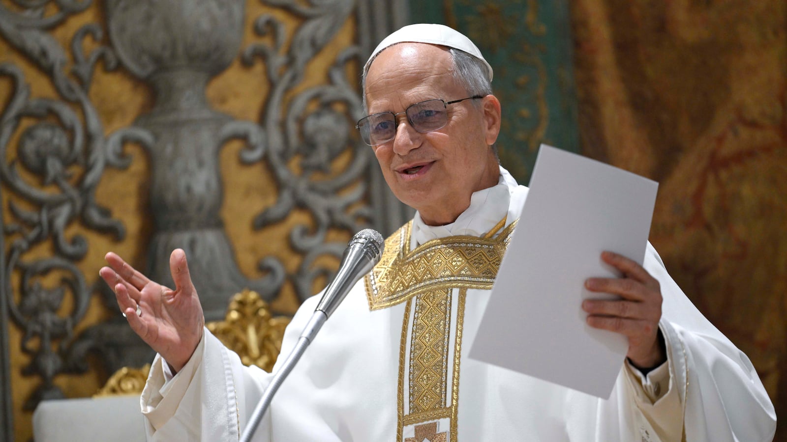 VATICAN CITY, VATICAN - MAY 09: (EDITOR NOTE: STRICTLY EDITORIAL USE ONLY - NO MERCHANDISING). American Cardinal Robert Francis Prevost presides over his first Holy Mass as Pope Leo XIV with cardinals in the Sistine Chapel at the conclusion of the Conclave on May 09, 2025 in Vatican City, Vatican. White smoke was seen over the Vatican early yesterday evening as the Conclave elected the American Cardinal Robert Francis Prevost as the 267th Pontiff. The moderate from Chicago and a close friend of Pope Francis will be known as Pope Leo XIV. (Photo by Simone Risoluti - Vatican Media via Vatican Pool/Getty Images)