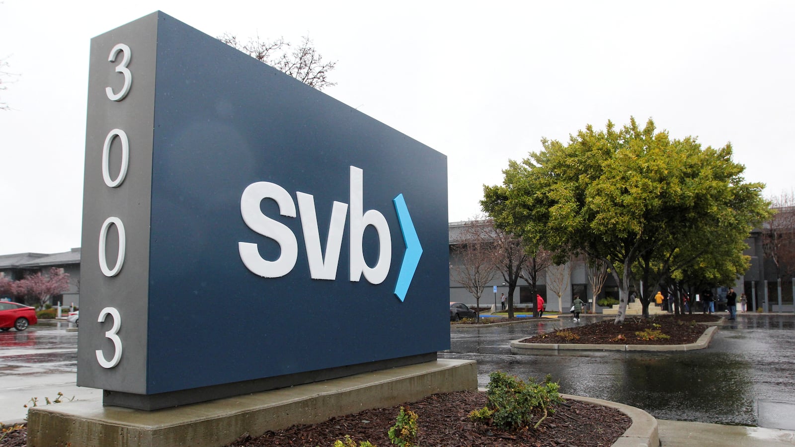 A sign for Silicon Valley Bank (SVB) headquarters is seen in Santa Clara, California, March 10, 2023.