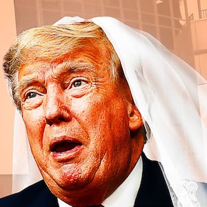 Donald Trump in front of Madison Square Garden for Taylor Swift and Travis Kelce's wedding.