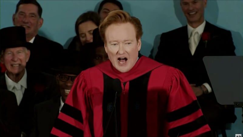 Conan O'Brien giving a commencement speech at Harvard University