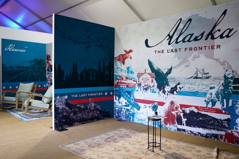 The Hawaii and Alaska state exhibits share a space during the opening of The Great American State Fair on the National Mall in Washington D.C., U.S., June 25, 2026. REUTERS/Elizabeth Frantz