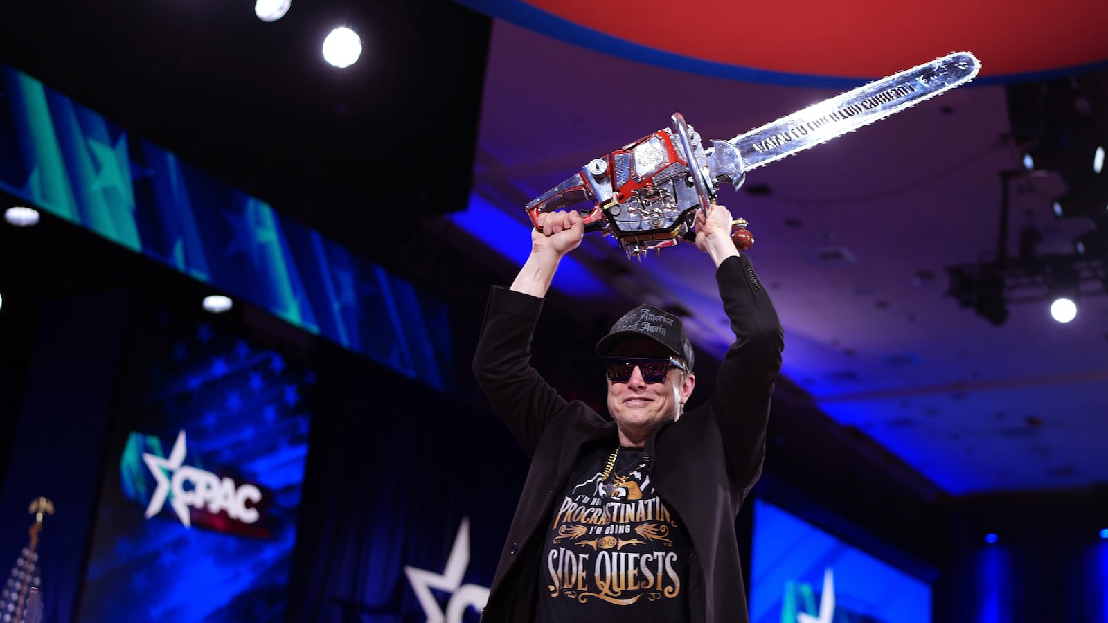 Elon Musk literally wielded a chainsaw after speaking at the Conservative Political Action Conference in February 2025.