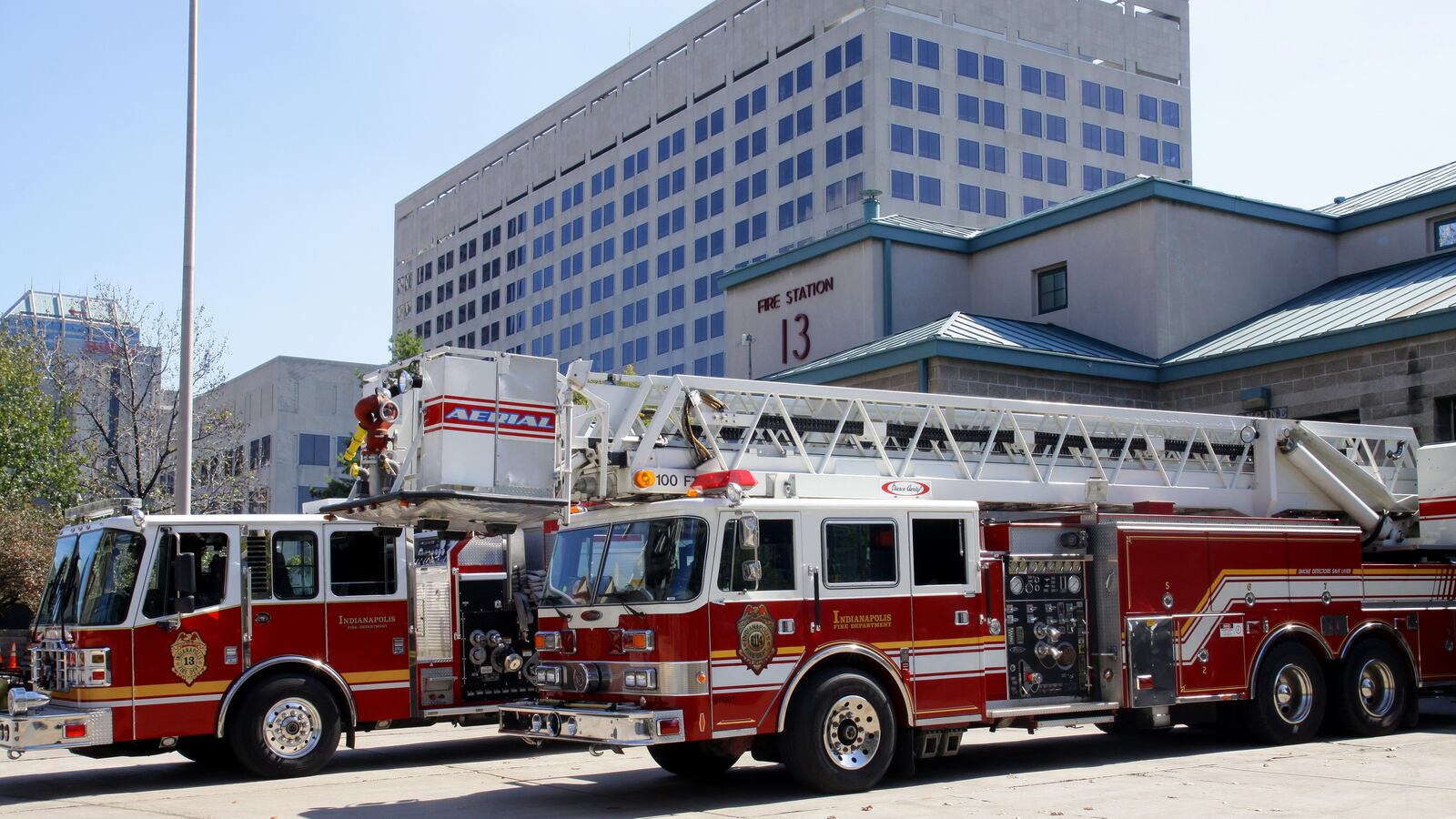 Trucks outside a fire station in Indianapolis.