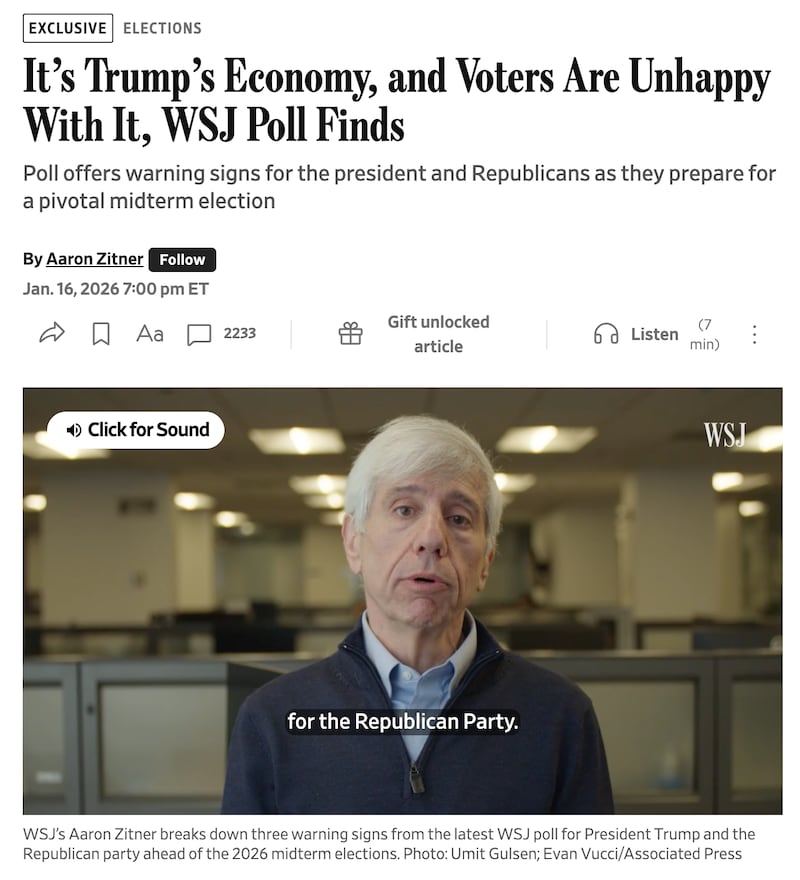 The "America First Now" post cherry-picked data from an overall unflattering WSJ poll from January.