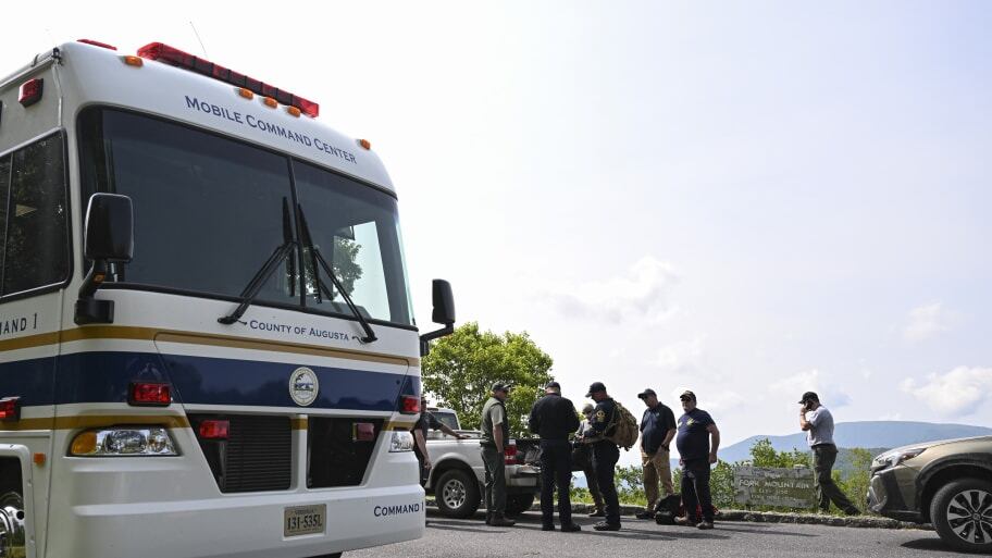 First responders at the scene of a plane crash in the Virginia wilderness.