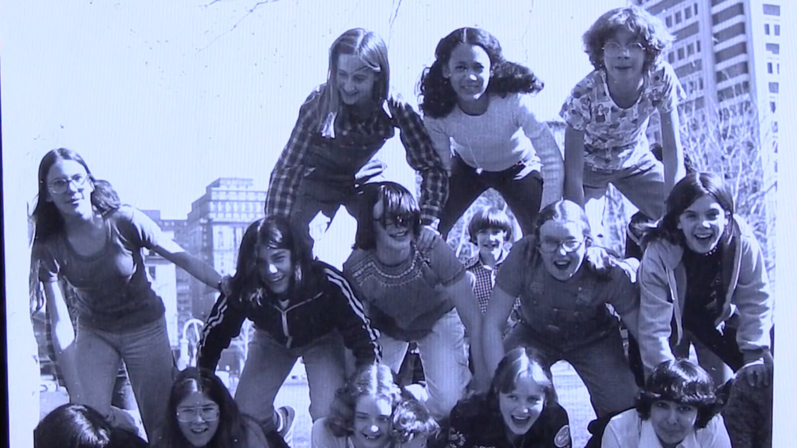An image shows Vice President Kamala Harris as an adolescent posing with friends in Montreal.