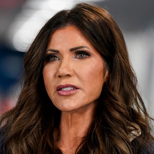 U.S. Secretary of Homeland Security Kristi Noem speaks during a news conference.