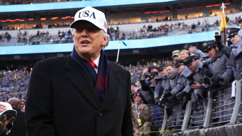 BALTIMORE, MARYLAND - DECEMBER 13: President Donald Trump attends the 126th Army-Navy Game between the Army Black Knights and the Navy Midshipmen at M&T Bank Stadium on December 13, 2025 in Baltimore, Maryland. The teams are competing for the Commander-in-Chief's Trophy, with President Trump attending the rivalry for the second consecutive year. (Photo by Tasos Katopodis/Getty Images)
