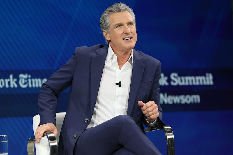 California Gov. Gavin Newsom speaks during the 2025 New York Times Dealbook Summit at Jazz at Lincoln Center on December 03, 2025 in New York City.