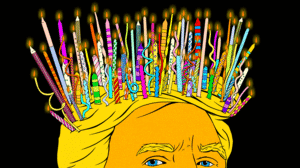 Donald Trump with 79 birthday candles flickering in his hair