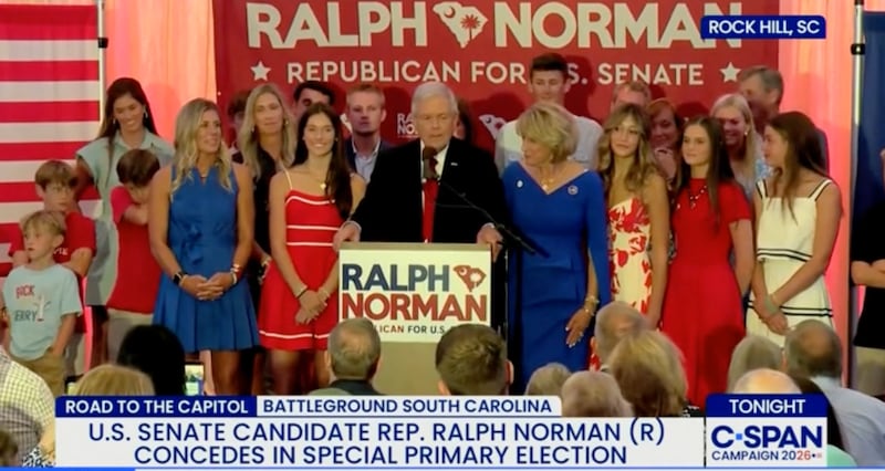Rep. Ralph Norman makes a concession speech after losing to Darline Graham.