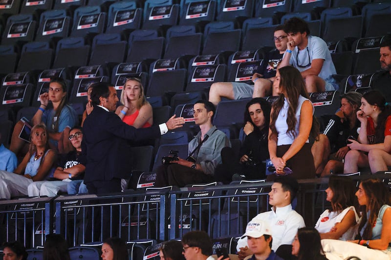 Guests attend a Turning Point USA event with U.S. Vice President JD Vance at Akins Ford Arena at the Classic Center, April 14, 2026, in Athens, Georgia, U.S.