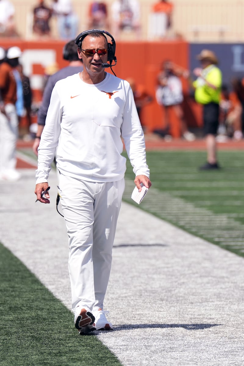 Sep 5, 2026; Austin, Texas, USA;  Texas Longhorns Head Coach Steve Sarkisian during the second quarter of a game against the Texas State Bobcats at Darrell K Royal-Texas Memorial Stadium.  Mandatory Credit: Scott Wachter-Imagn Images