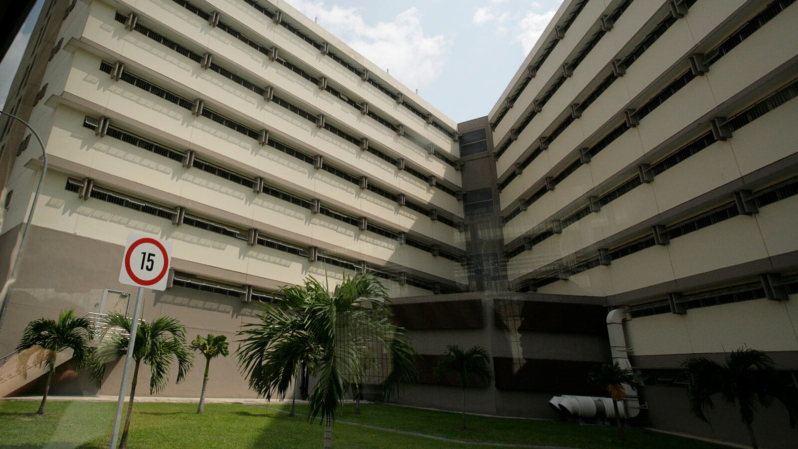 A view taken through a vehicle window shows cell blocks inside Changi Prison in Singapore, May 26, 2009.