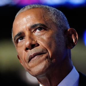 CHICAGO, IL - August 20: Former president Barack Obama speaks during the second day of the Democratic National Convention on Tuesday, August 20, 2024, at the United Center in Chicago, Illinois. Vice President Kamala Harris will formally accept the party's nomination for president at the DNC.