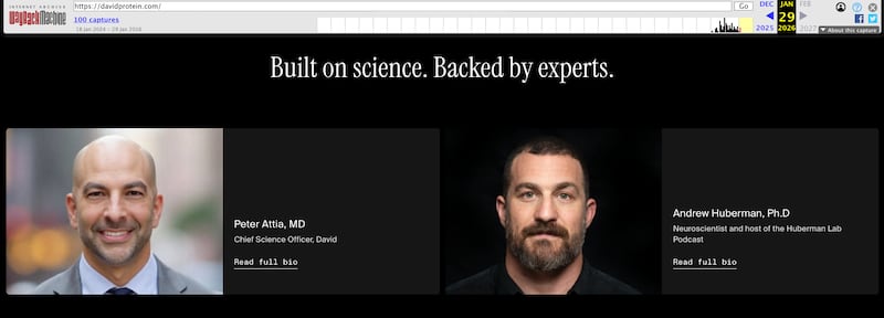 David Protein homepage as at 1/29/26