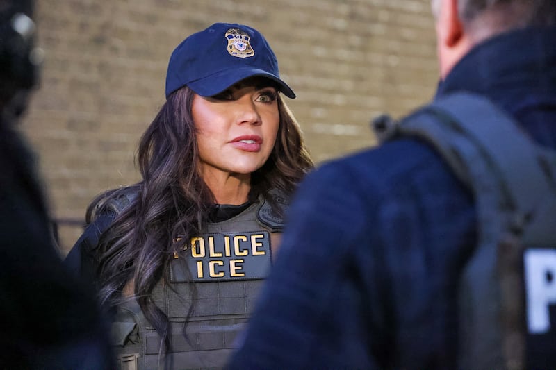 DHS Secretary Kristi Noem in ICE uniform on January 28, 2025 in New York City.