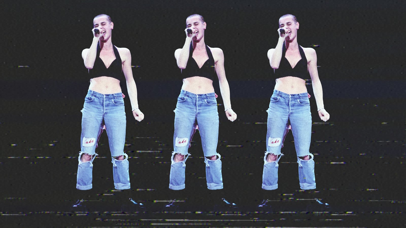 A photo illustration of Sinead O’Connor’s performance during the 1989 Grammys.