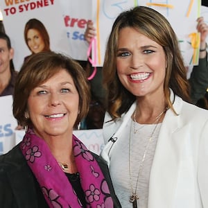 SYDNEY, AUSTRALIA - MAY 04: Australian-born presenter, Savannah Guthrie poses alongside her mother Nancy Guthrie during a production break whilst hosting NBC's "Today Show" live from Australia at Sydney Opera House on May 4, 2015 in Sydney, Australia. (Photo by Don Arnold/WireImage)