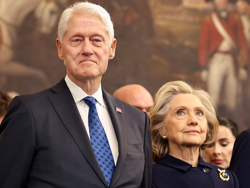 WASHINGTON, DC - JANUARY 20: (L-R) Former U.S. President Bill Clinton, former U.S. Secretary of State Hillary Clinton and former U.S. President George W. Bush attend the inauguration of U.S. President-elect Donald Trump in the Rotunda of the U.S. Capitol on January 20, 2025 in Washington, DC. Donald Trump takes office for his second term as the 47th president of the United States. (Photo by Chip Somodevilla/Getty Images)