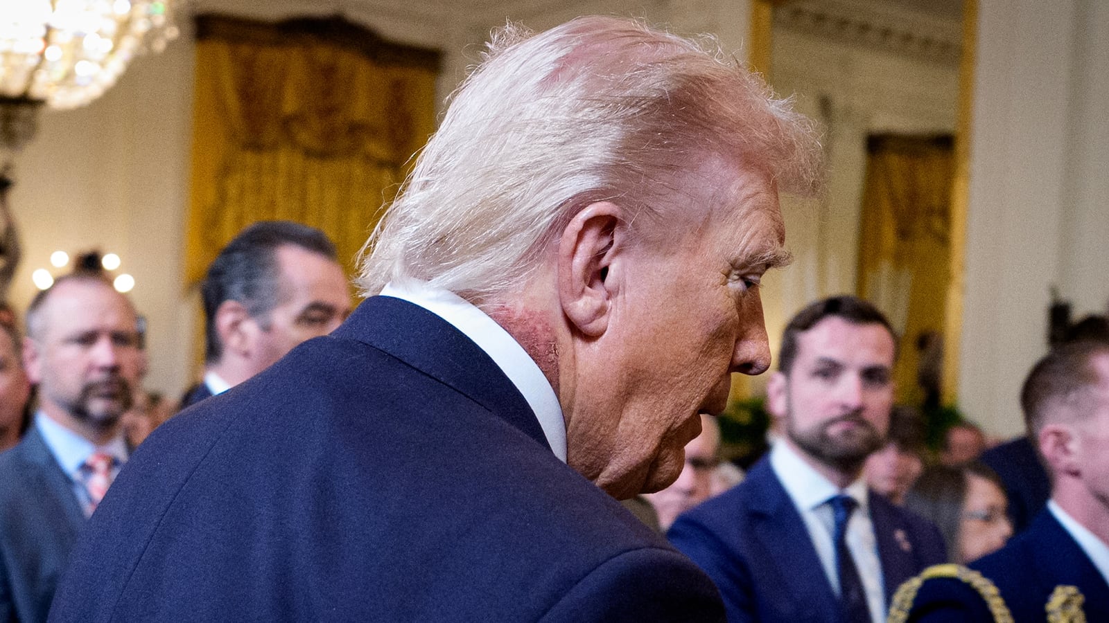 WASHINGTON, DC - MARCH 02: U.S. President Donald Trump arrives for a Medal of Honor Ceremony in the East Room of the White House on March 02, 2026 in Washington, DC. Trump awarded three soldiers the highest military decoration; Master Sgt. Roddie Edmonds, who died in 1985, for shielding Jewish prisoners from Nazi guards during World War II; then-Staff Sgt. Terry Richardson for saving 85 lives of fellow soldiers during the Vietnam War; and Staff Sgt. Michael Ollis who died in the Afghanistan War when he shielded another soldier from a suicide bomber. (Photo by