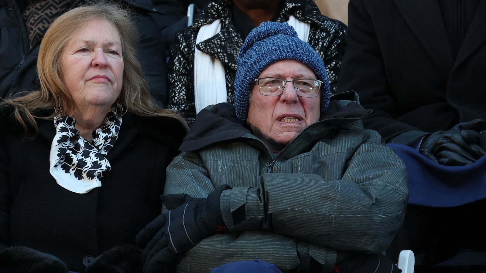 US Senator Bernie Sanders, Independent of Vermont, and his wife Jane Sanders attend New York mayor Zohran Mamdani's public inauguration ceremony followed by a block party at City Hall in New York on January 1, 2026. Mamdani, the young upstart of the US left, was sworn in Thursday to take over as New York mayor for a term sure to see him cross swords with President Donald Trump. After the clocks struck midnight, bringing in 2026, Mamdani took his oath of office at an abandoned subway stop to begin managing the United States' largest city. He is New York's first Muslim mayor. (Photo by TIMOTHY A.CLARY / AFP via Getty Images)