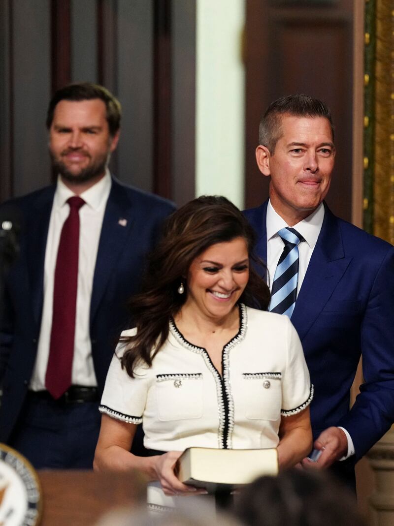 Sean Duffy changed a flight for his wife,  Rachel Campos-Duffy, to avoid delays at Newark Liberty International Airport, he said Wednesday.