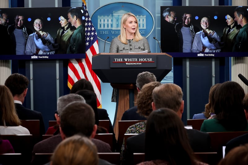 Karoline Leavitt has been spotted shopping at Tuckernuck and wore the brand’s Black Metallic Bouclé Mini Dress at an April press conference. The dress is no longer available, though similar Tuckernuck styles typically retail between $150 and $400.