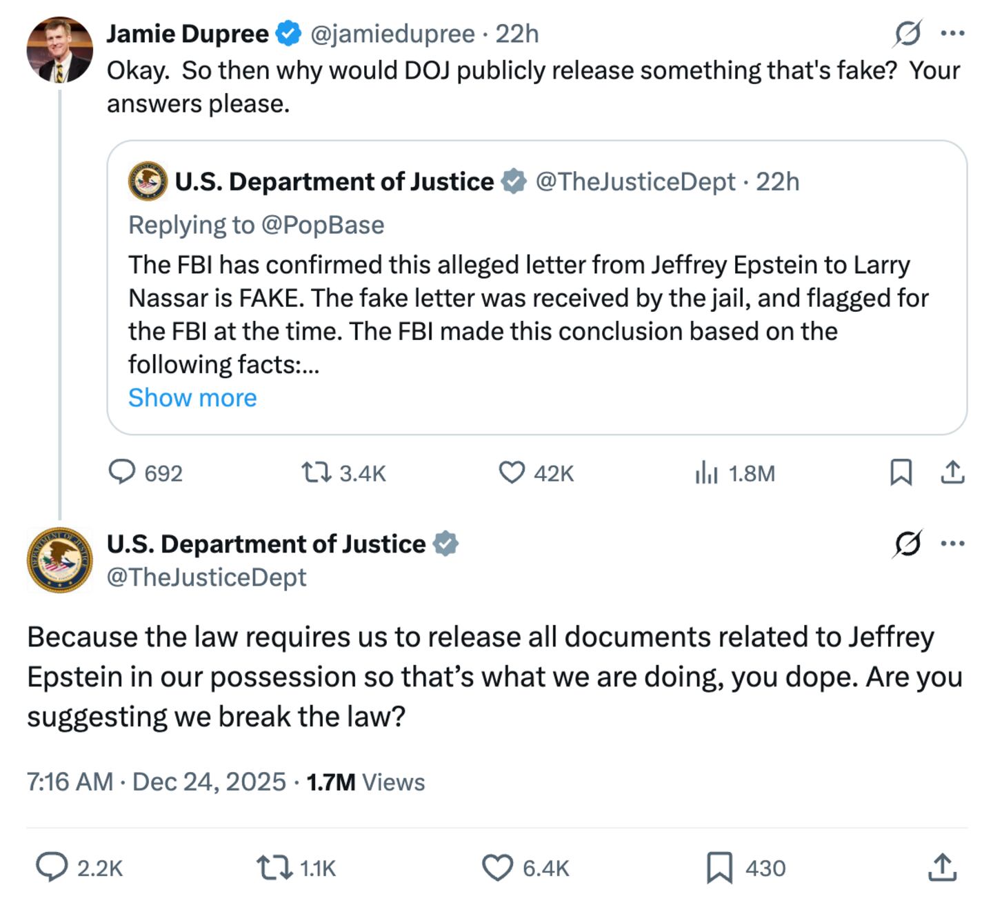 DOJ Publicly Unravels Over Epstein Files Backlash
