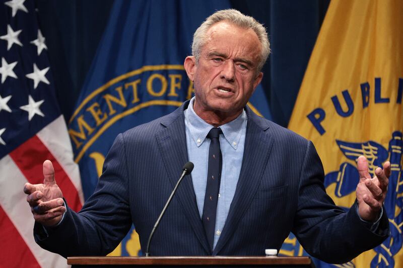 Secretary of Health and Human Services Robert F. Kennedy Jr. speaks during a news conference at the Department of Health and Human Services on April 16, 2025 in Washington, DC.