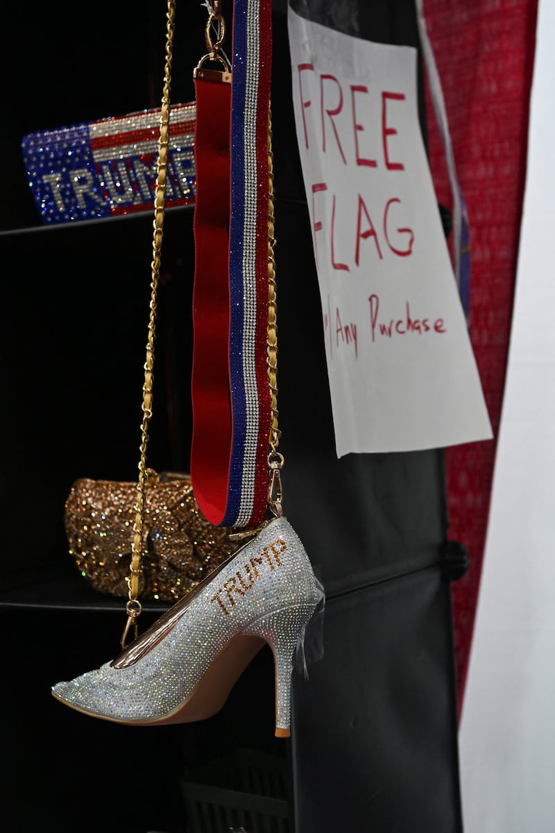 U.S. President Donald Trump merchandise is sold during The National Rifle Association’s (NRA) annual meetings and exhibits in Houston, Texas, U.S. April 18, 2026.