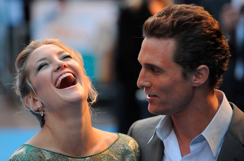Kate Hudson and actor Matthew McConaughey pose for photographers as they arrive for the premiere of the film ‘Fool’s Gold’ at Leicester Square in London, April 10, 2008, 2008.
