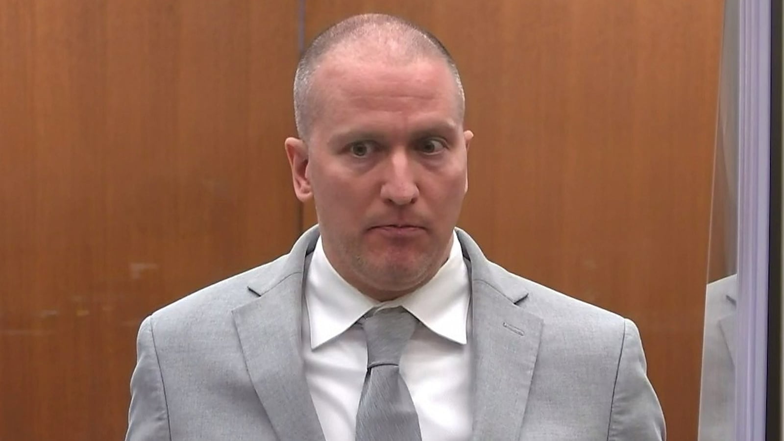 Former Minneapolis police officer Derek Chauvin addresses his sentencing hearing and the judge as he awaits his sentence after being convicted of murder in the death of George Floyd in Minneapolis, Minnesota, U.S.