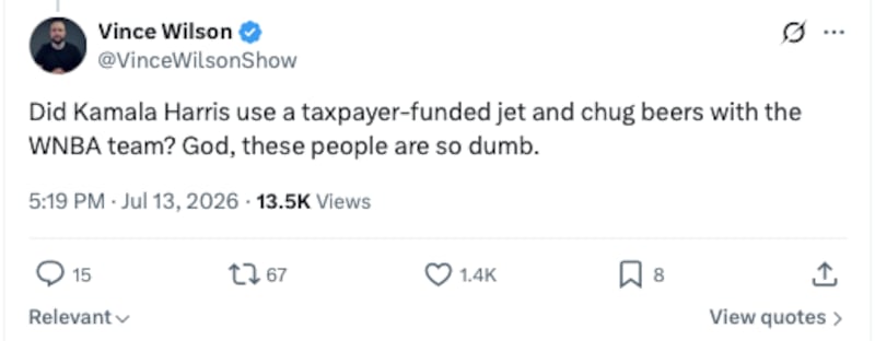 Harris is a private citizen, while Patel is taking taxpayer-funded flights.
