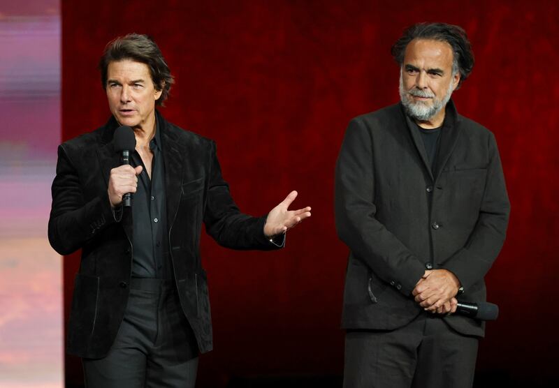 Tom Cruise and Alejandro Gonzalez Inarritu promote the upcoming film "Digger" during CinemaCon in Las Vegas, Nevada.