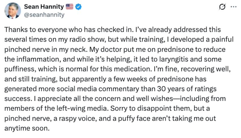 Sean Hannity's X post