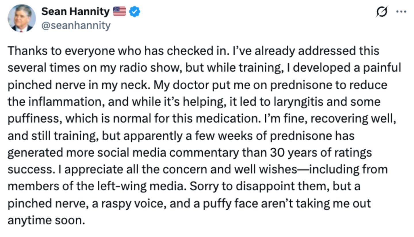 Sean Hannity, 64, Reveals Diagnosis After Viewers Notice Weird Face