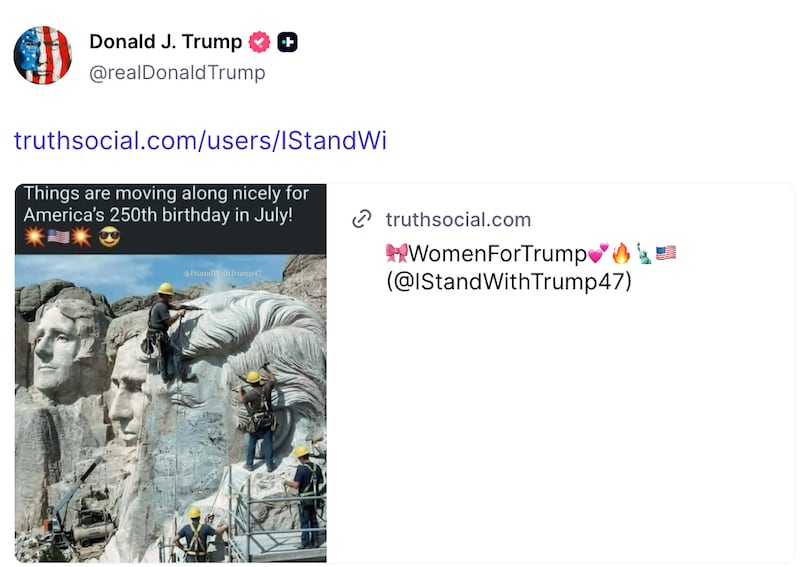 Screenshot of Trump's Truth Social post.