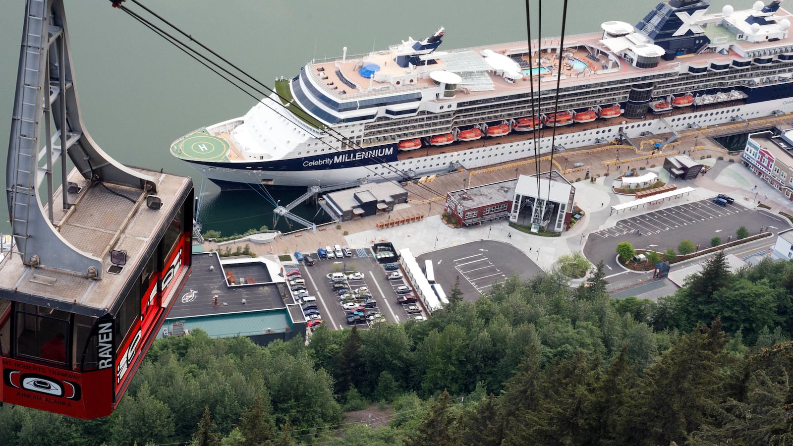 The tram to the mountainside from where cruise ships dock in Juneau