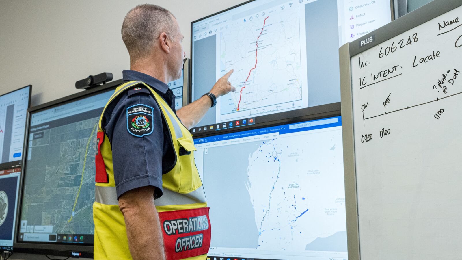 A member of the Incident Management Team coordinates the search for a radioactive capsule that was lost in transit by a contractor hired by Rio Tinto.