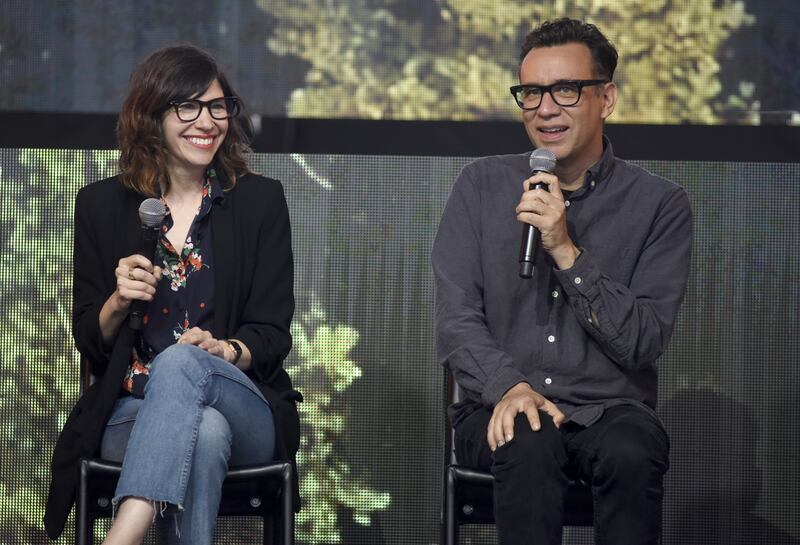 MOUNTAIN VIEW, CA - JUNE 25:  Carrie Brownstein (L) and Fred Armisen of Portlandia attend a panel discussion during the ID10T Festival at Shoreline Amphitheatre on June 25, 2017 in Mountain View, California.  (Photo by Tim Mosenfelder/Getty Images)