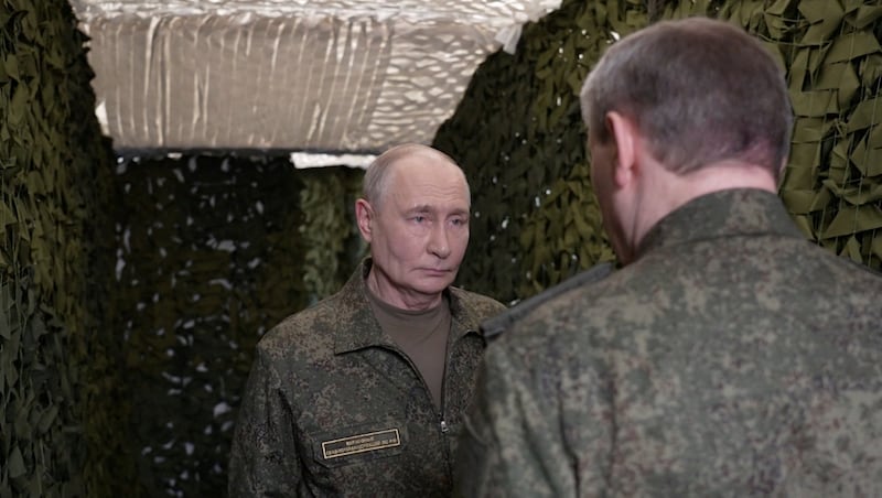 Russian President Vladimir Putin visits a command post of Russia's joint force grouping, in the course of the Russia-Ukraine conflict, at an unidentified location, in this still image taken from video released July 3, 2026.